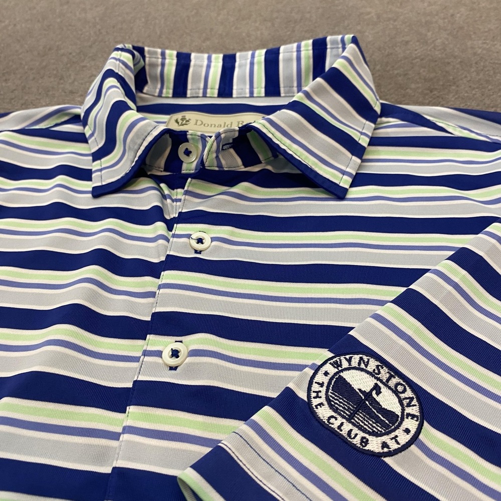 Donald Ross Shirt Mens Large Blue Green Striped Golf Polo Wynstone Club‎ Logo